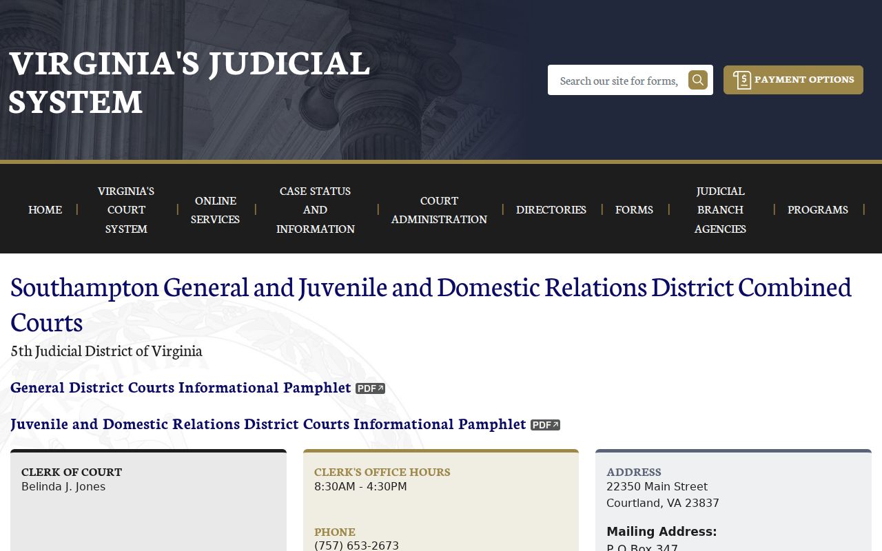 Southampton County arrest and bench warrant court contact information