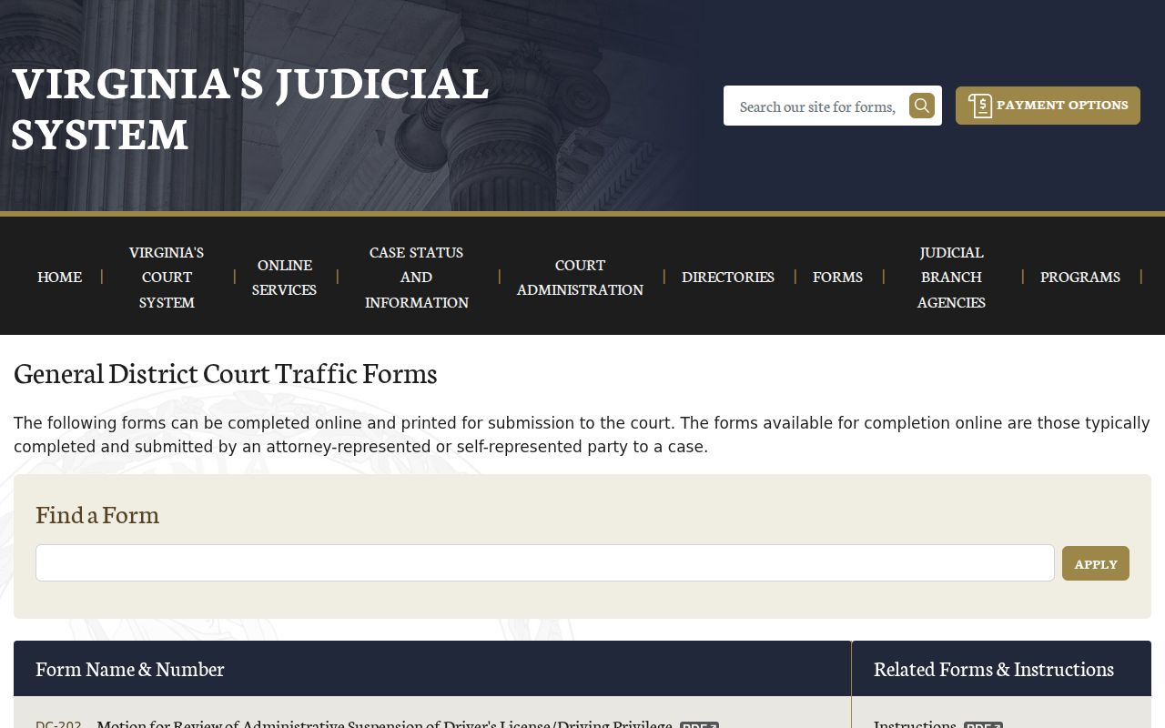 Southampton County traffic warrant payment agreement and court forms