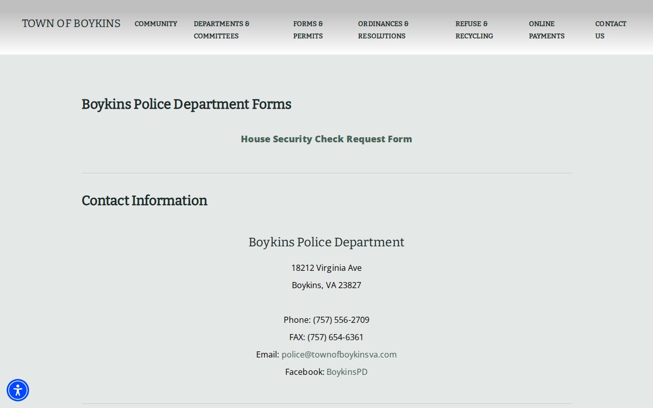 Southampton County Boykins warrant records police contact details and forms