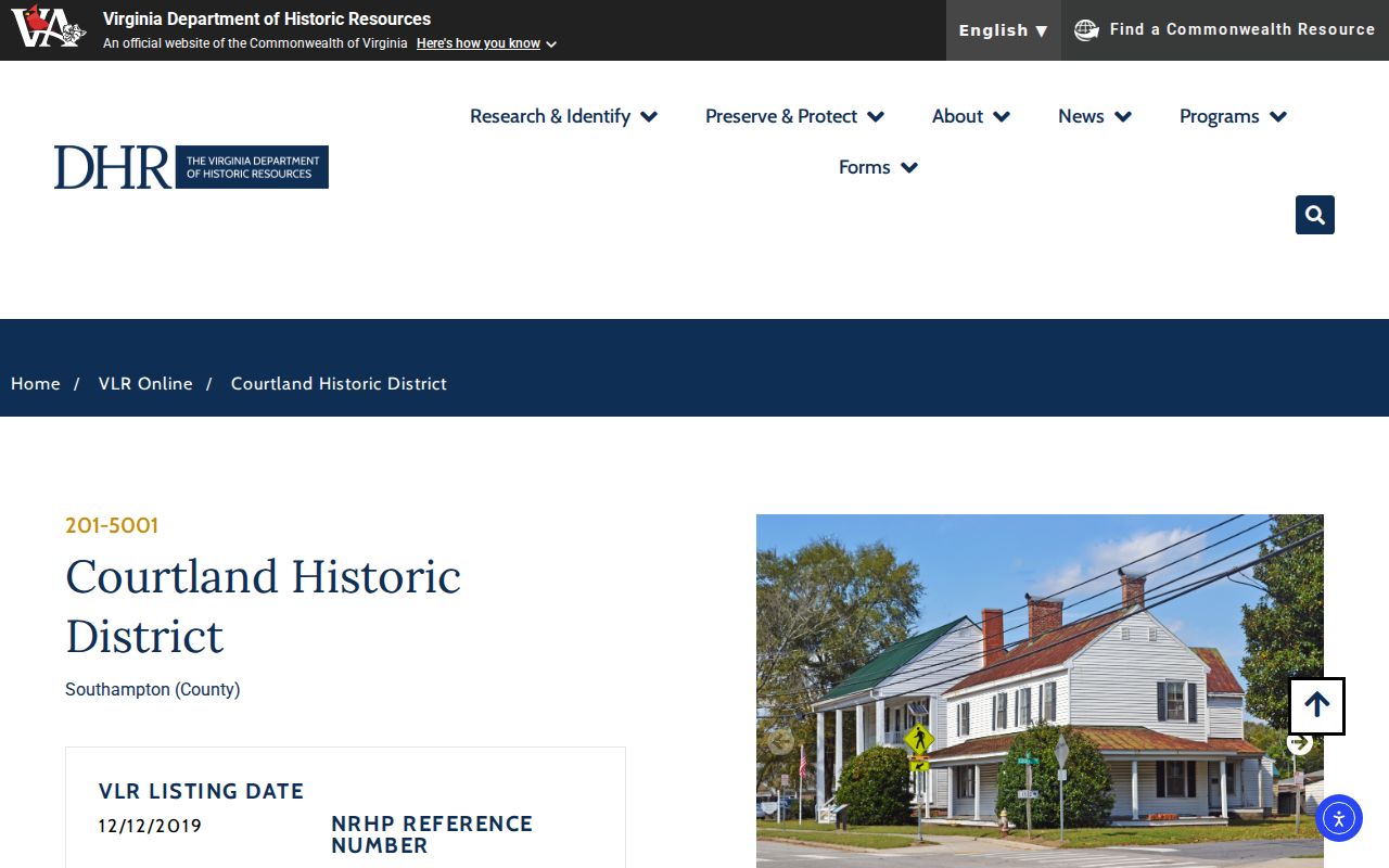 Southampton County Courtland warrant records courthouse context in the historic district