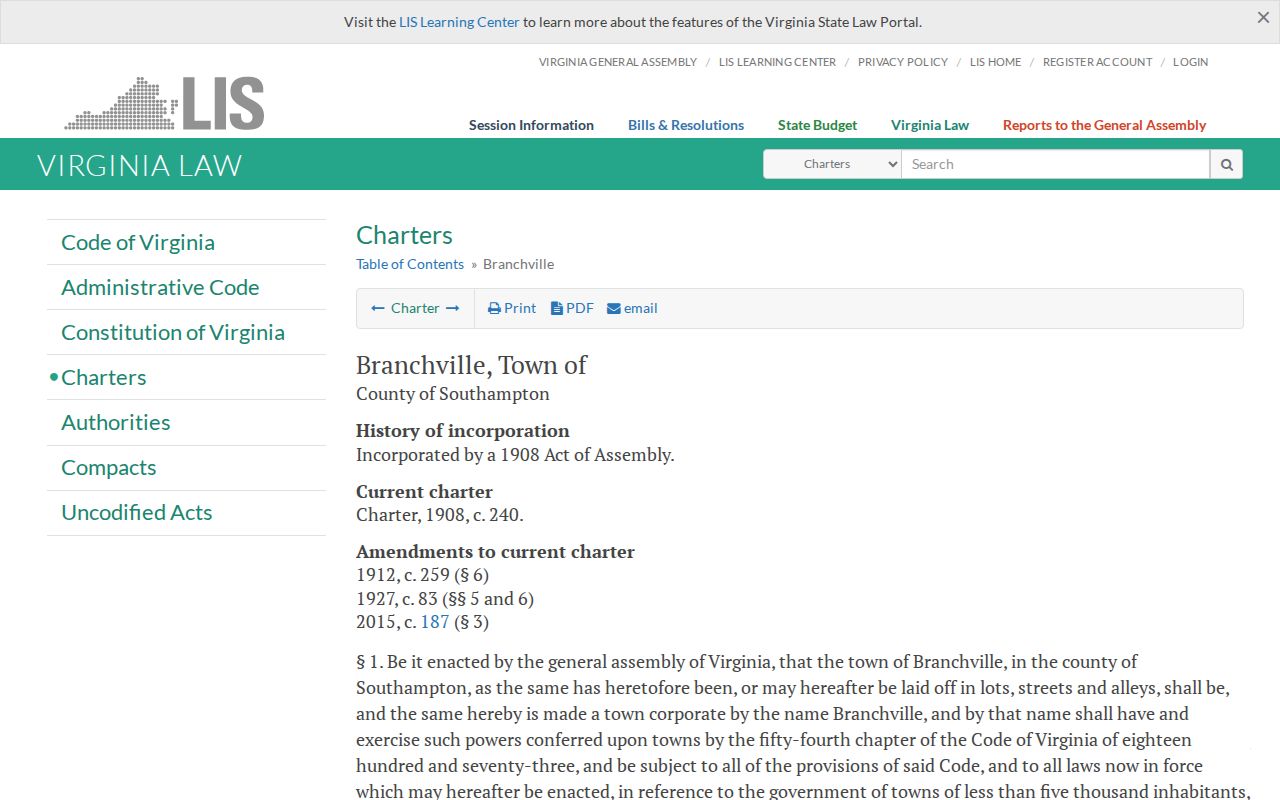 Southampton County Branchville warrant records charter and local-government process