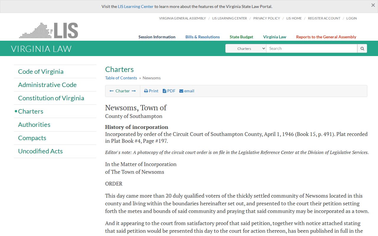 Southampton County Newsoms warrant records charter and local-process context
