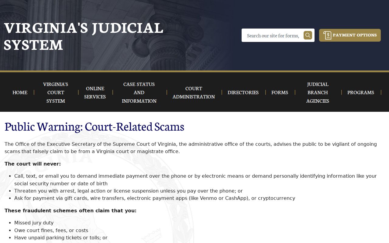 Southampton County active warrant search warning about fake warrant demands